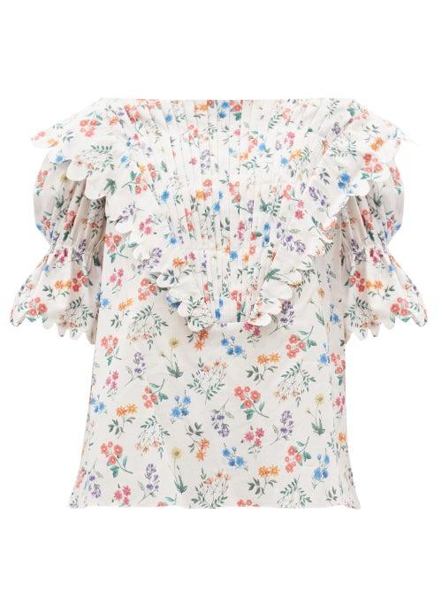 Matchesfashion.com Horror Vacui - Charlotte Floral-print Cotton-poplin Blouse - Womens - White Print