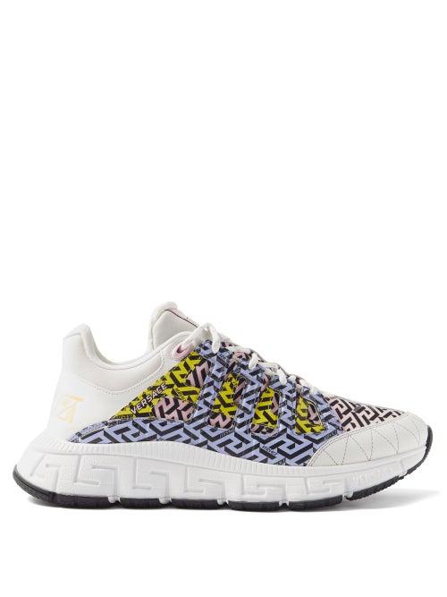 Versace - Trigreca Leather And Mesh Trainers - Mens - White