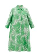 Matchesfashion.com Sara Battaglia - Palm Leaf-jacquard Cocoon Coat - Womens - Green White