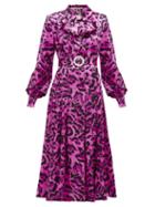 Matchesfashion.com Alessandra Rich - Crystal-buckle Leopard-print Silk Midi Dress - Womens - Pink Print