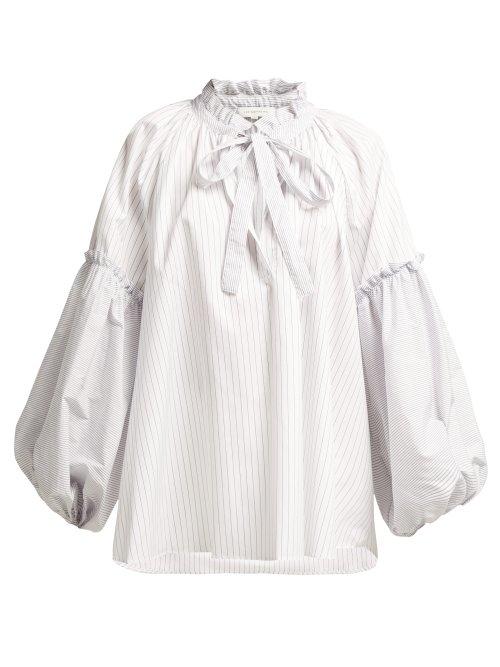 Matchesfashion.com Lee Mathews - Penny Striped Cotton Blouse - Womens - White