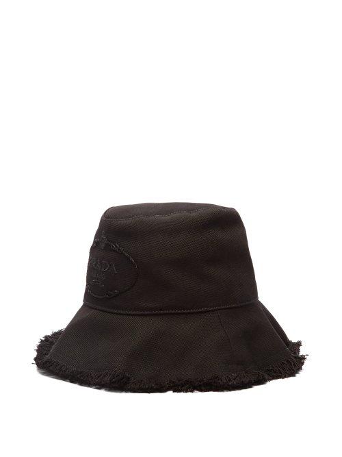 Matchesfashion.com Prada - Logo Embroidery Cotton Bucket Hat - Womens - Black