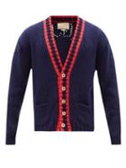 Gucci - Gg-eyelet Cotton Cardigan - Mens - Blue Multi