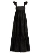 Matchesfashion.com Valentino - Camellia Embroidered Cotton Blend Organdy Gown - Womens - Black