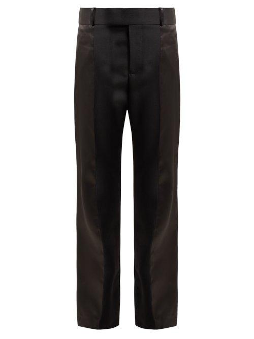 Matchesfashion.com Haider Ackermann - Calder High Rise Silk Satin Trimmed Wool Trousers - Womens - Black