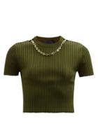 Givenchy - Chain Ribbed-jersey Cropped Top - Womens - Green