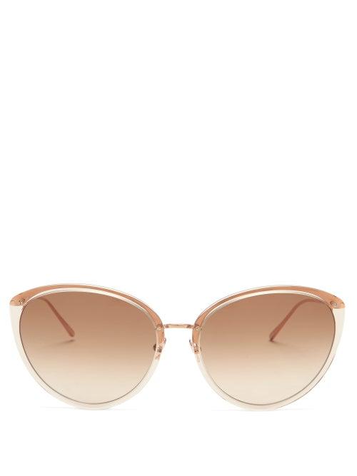 Matchesfashion.com Linda Farrow - Angelica Cat-eye Metal Sunglasses - Womens - Light Brown