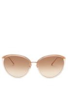 Matchesfashion.com Linda Farrow - Angelica Cat-eye Metal Sunglasses - Womens - Light Brown