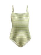 Matchesfashion.com Solid & Striped - The Nina Ribbed Swimsuit - Womens - Green Stripe