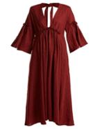 Matchesfashion.com Three Graces London - Georgiana Tie Back Linen Dress - Womens - Burgundy