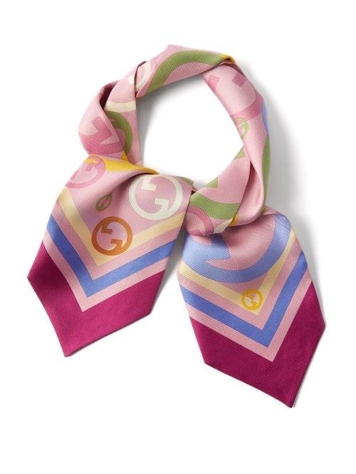 Gucci - Gg-logo Print Slim Silk-twill Scarf - Womens - Pink Multi