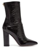 Matchesfashion.com Valentino - Ringstud Creased Patent Leather Ankle Boots - Womens - Black