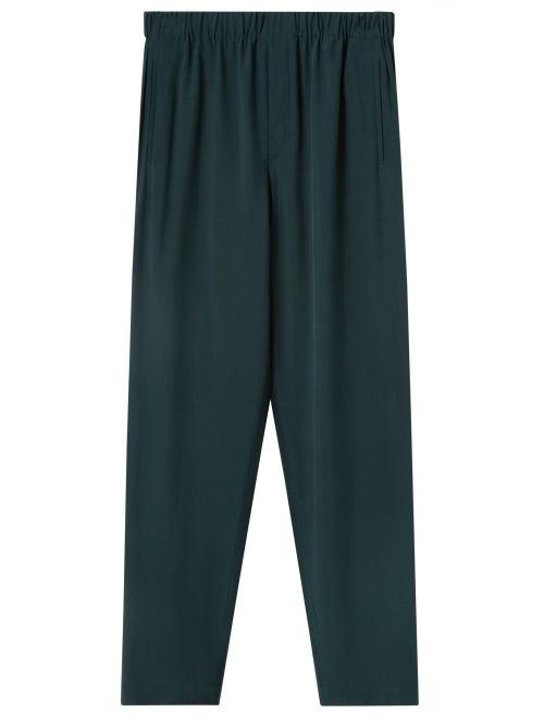 Lemaire - Elasticated-waist Satin-crepe Trousers - Womens - Dark Green
