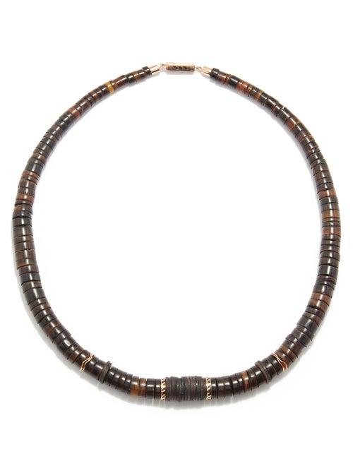 Dezso - Coconut-shell, Enamel & 18kt Rose-gold Necklace - Womens - Brown