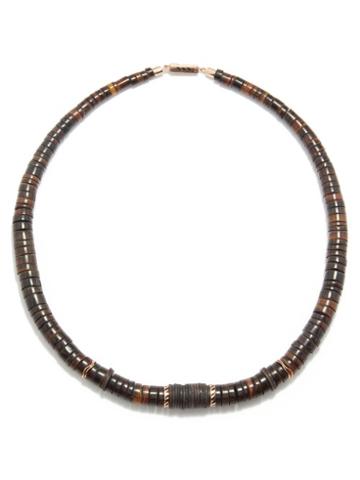 Dezso - Coconut-shell, Enamel & 18kt Rose-gold Necklace - Womens - Brown