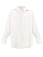 Matchesfashion.com Ludovic De Saint Sernin - Open Front Crepe Back Silk Satin Shirt - Mens - White