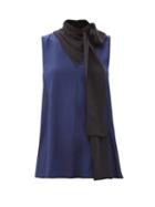 Matchesfashion.com Roksanda - Flava Pussy-bow Sleeveless Silk Blouse - Womens - Navy Multi