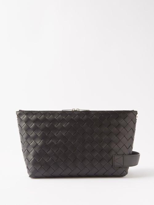 Bottega Veneta - Intrecciato-leather Pouch - Mens - Black Silver