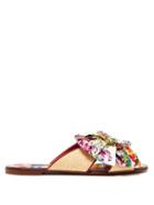 Matchesfashion.com Dolce & Gabbana - Crystal-buckle Floral-print Satin & Raffia Slides - Womens - Pink Multi