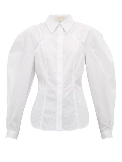 Matchesfashion.com Sara Battaglia - Blouson Sleeve Cotton Poplin Shirt - Womens - White