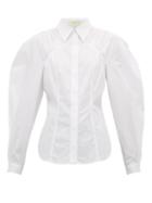 Matchesfashion.com Sara Battaglia - Blouson Sleeve Cotton Poplin Shirt - Womens - White