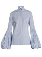 Matchesfashion.com Caroline Constas - Jaqueline Striped Cotton Blend Shirt - Womens - Blue Multi