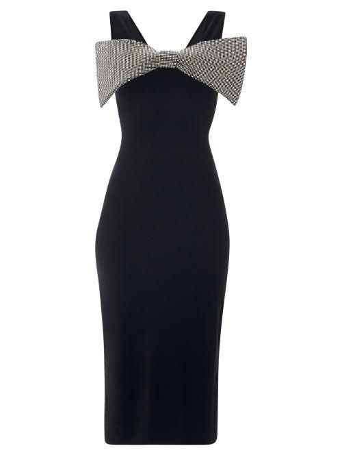 Matchesfashion.com Christopher Kane - Exagerated-bow Velvet Midi Dress - Womens - Black