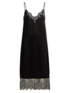 Matchesfashion.com Valentino - Lace Trimmed Hammered Silk Satin Slip Dress - Womens - Black