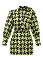 Matchesfashion.com Elzinga - Neck-tie Houndstooth-jacquard Mini Dress - Womens - Black Green