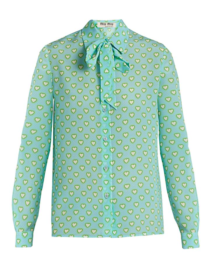 Miu Miu Heart-print Tie-neck Silk Blouse