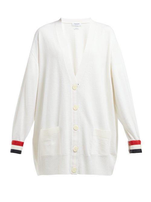 Matchesfashion.com Thom Browne - Striped Cuff Wool Cardigan - Womens - White