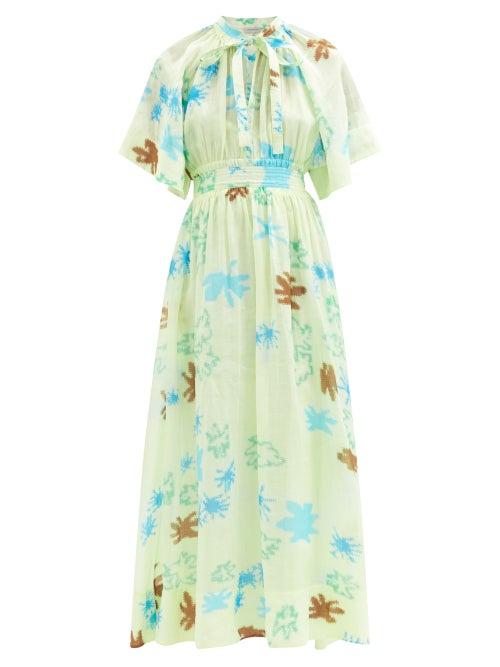 Lee Mathews - Emilia Floral-print Ramie-voile Dress - Womens - Cream Multi