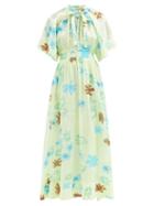 Lee Mathews - Emilia Floral-print Ramie-voile Dress - Womens - Cream Multi