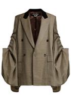 Junya Watanabe Houndstooth Check Ruched-sleeve Wool Blazer