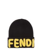 Matchesfashion.com Fendi - Logo-crocheted Wool Beanie - Mens - Black Yellow