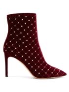 Matchesfashion.com Valentino - Rockstud Spike Velvet Ankle Boots - Womens - Burgundy