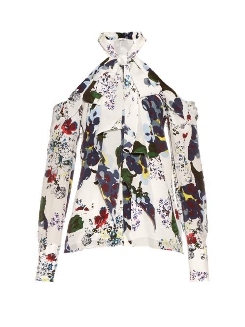 Erdem Aila Forget Me Not-print Silk-crepe Top