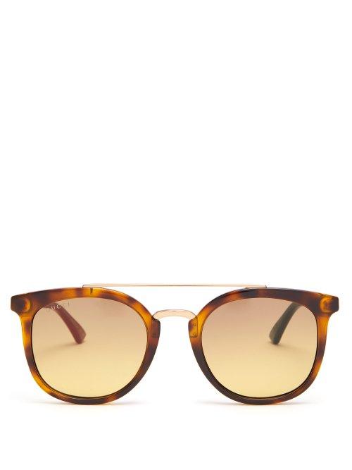 Matchesfashion.com Gucci - Web Striped Round Frame Acetate Sunglasses - Mens - Black