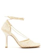 Bottega Veneta - Stretch Wraparound Leather And Mesh Pumps - Womens - Cream