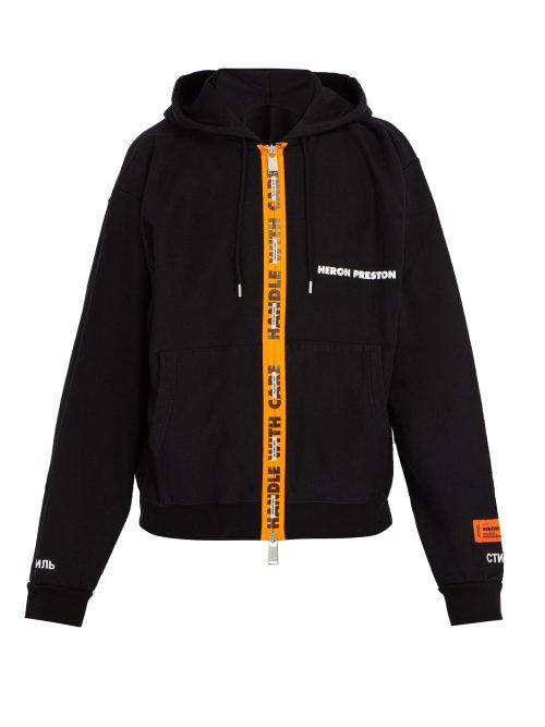 Matchesfashion.com Heron Preston - Logo Print Zip Through Cotton Sweatshirt - Mens - Black