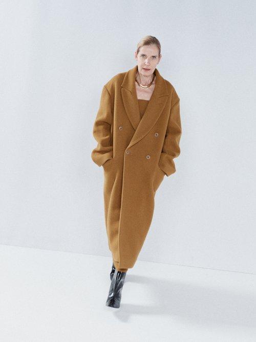Raey - Responsible Wool Exaggerated Shoulder Overcoat - Womens - Gold