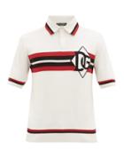 Matchesfashion.com Dolce & Gabbana - Logo-intarsia Knitted Silk Polo Shirt - Mens - White Multi