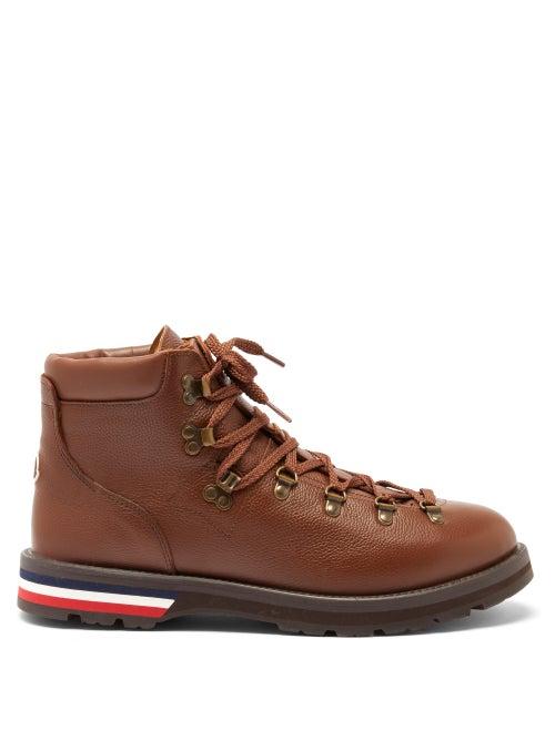 Matchesfashion.com Moncler - Logo-appliqu Grained-leather Hiking Boots - Mens - Brown