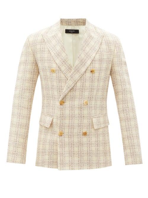 Mens Rtw Amiri - Check Double-breasted Boucl-tweed Jacket - Mens - Beige Multi