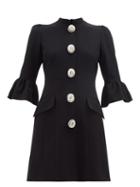 Matchesfashion.com Andrew Gn - Crystal Button Tailored Crepe Mini Dress - Womens - Black