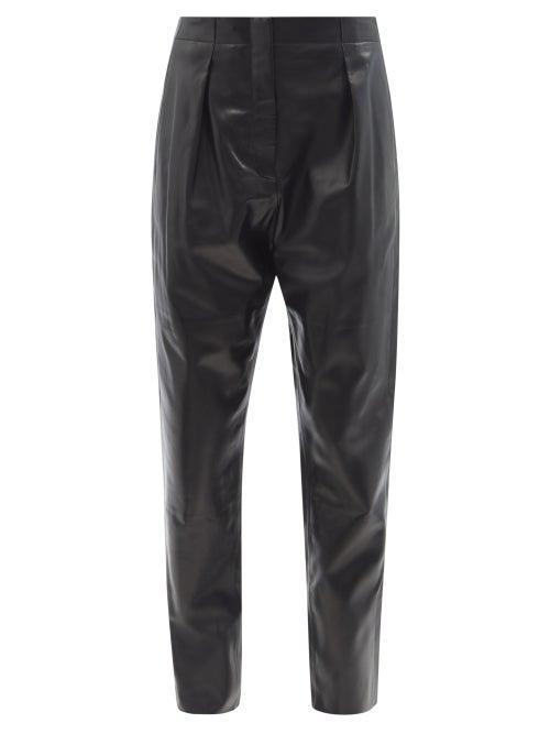 Tom Ford - Pleated High-rise Plong-leather Trousers - Womens - Black