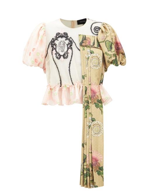 Simone Rocha - Puff-sleeve Patchwork Embroidered Tulle Blouse - Womens - Black Multi