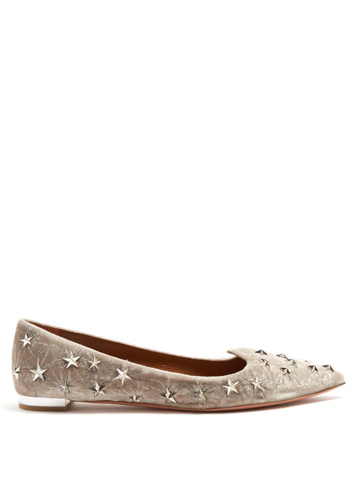 Aquazzura Cosmic Star-embellished Velvet Flats
