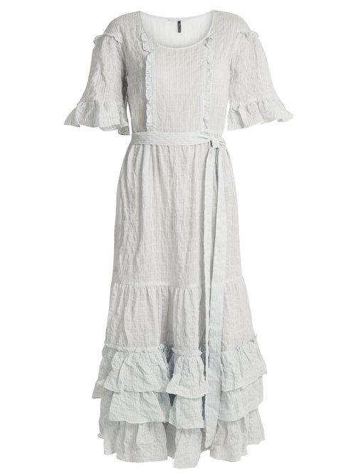Matchesfashion.com Lisa Marie Fernandez - January Striped Seersucker Dress - Womens - Blue Stripe