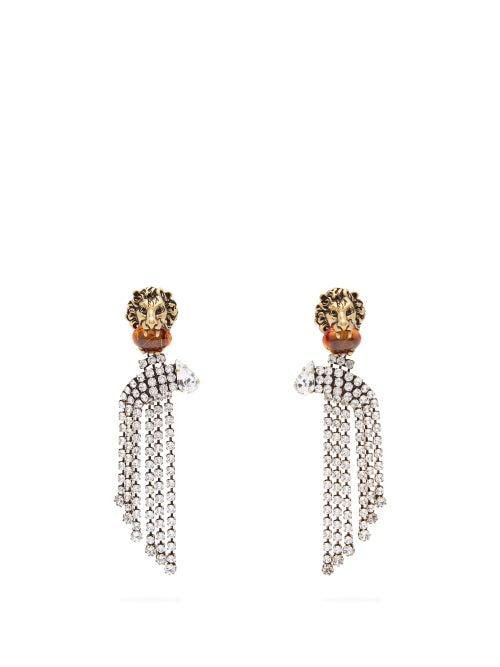 Matchesfashion.com Gucci - Lion Crystal-embellished Clip Earrings - Womens - Crystal